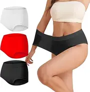 [Hotcom] Women's Plus Size Seamless Underwear Full Coverage Comfortable Ladies Panties and Postpartum Hipster（One Size 3 Pack）