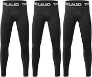 [TELALEO] 3 Pack Boys' Youth Compression Leggings Pants Tights Athletic Base Layer for Running Hockey Basketball