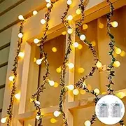 Brightown Battery Operated String Lights for Room, 2 Packs Total 39Ft 120 LED Globe Fairy Lights with Green Vines for Balcony Classroom Wedding Girls Room Decor, 60D-Globe-Vine-2PC