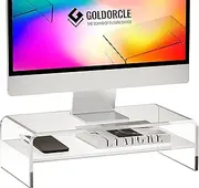 2-Tier Acrylic Monitor Stand Riser Clear Computer Monitor Stand for Laptop PC Printer Computer Riser Acrylic Tray Laptop Storage Shelf