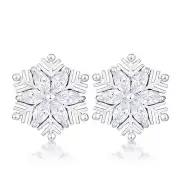 Silvertone Rhodium Plated Brass Clear Cubic Zirconia Snowflake Earring Studs