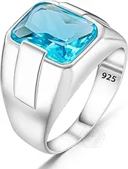 [mysilverworld] 925 Sterling Silver Octagon Cut Aquamarine Stone Turkish Plain Men's Ring