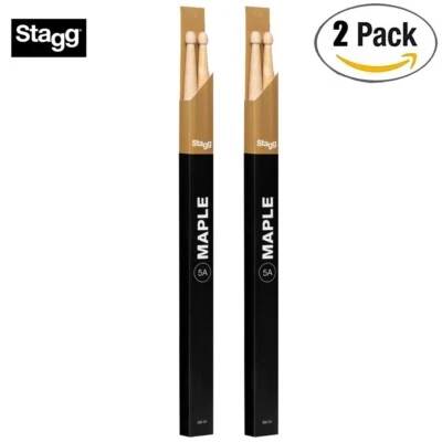 2-PACK Stagg 2-Pair Maple 5A Wooden Tip Drum Sticks SM5A