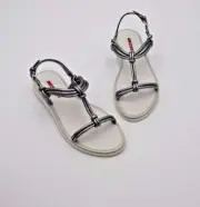 NIB Prada Sport Silver Nappa Silk Leather Knotted Sandals New 6.5 36.5
