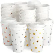 48 Pack Disposable 16Oz Coffee Cups with Lids, Paper to Go Coffee Cups for Theme