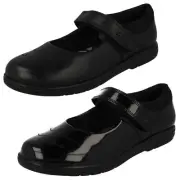 Girls Clarks 'Jazzy Jig K' Black Mary Jane Hook & Loop Strap School Shoes
