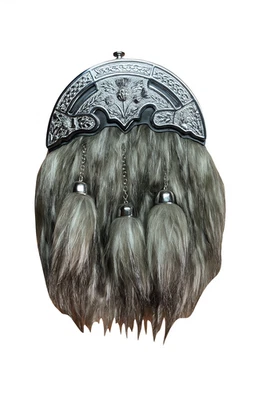 Hot Selling Gray Vegan Fur with Synthetic Leather Sporran with Free Chain Belt