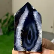 71G Natural black blossom stripe agate Obelisk Quartz Crystal Tower Healing