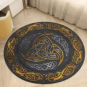 Viking Round Runic Area Rug - Norse Mythology Symbol Carpet, Non-Slip, Washable Floor Mat for Living Room, Bedroom(Color:Horn of Odin,Size:150 x 150CM)