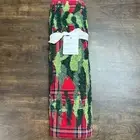 POTTERY BARN ELLIOT PLAID EMBROIDERED COTTON TABLE RUNNER, 18" x 108" ~ RED