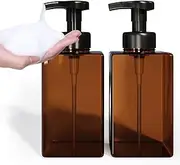 Kzeirm Amber Foaming Soap Dispenser, Refillable Foam Hand Soap Dispenser, Set of 2 Empty Foamer Pump Bottle, Brown Foaming Dispenser Bottles with Black Pump