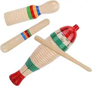 Hoement 2 Sets Guiro Instrument with Stick Wooden Percussion Instrument Whistles Wooden Guiro Percussion Instrument