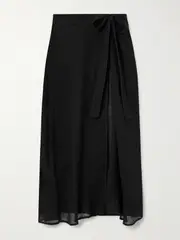 [Le Kasha] Le Kasha - Muscat Linen-gauze Wrap Midi Skirt - Black - M/L M/L Black