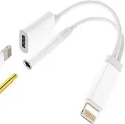 3.5mm Headphone Adapter for iPhone 14 Pro Max(2 in 1)AUX Audio Lightning Charger Cable Jack Splitter for Apple MFI Certified Earphone Adaptor Connector Charging Converter for iPad Headset Accessories