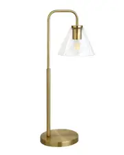 Abraham + Ivy Henderson Brass Finish Arc Table Lamp With Clear Glass Shade