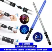 2X 7 Colors Light Up Saber Kids Expandable LED Laser Sword Toy Xmas Cosplay Gift