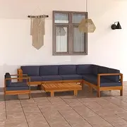 8 Piece Garden Lounge Set with Dark Grey Cushions Acacia Wood Patio Bar Sets