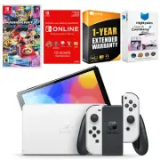 Nintendo Switch White OLED + Mario Kart 8 Deluxe + NSO 1 Year Family Membership
