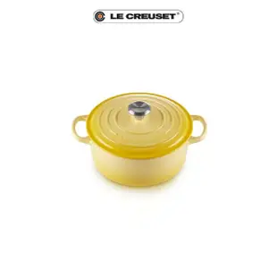 【Le Creuset】典藏琺瑯鑄鐵鍋圓鍋 18cm(閃亮黃-鋼頭)