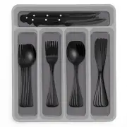 EWFEN 48-Piece Black Silverware Set with Organizer, Black Flatware Set with S...