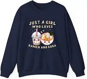 [X.Style] Just A Girl Who Loves Boba Tea and Ramen Bubble Tea Japanese ds018 Sweater Navy 3XL