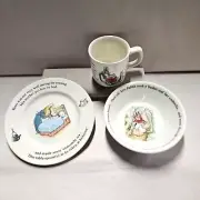 Wedgwood New in Box Beatrix Potter Peter Rabbit 3 piece Nursery Dish Set