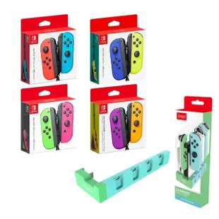 【Nintendo 任天堂】原廠 Switch Joy-Con 手把+副廠 Switch 蟒蛇四充 充電底座