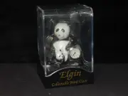 New Vintage Elgin Miniature Panda Bear Quartz Clock 2.5” H