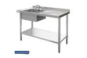 Vogue Single Bowl Sink R/H Drainer - 1200mm x 700mm 90mm Drain - Commercial Stainless Steel Sinks (HC915) - HC912