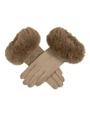 [Dents] Touchscreen Velour-Lined Faux Suede Gloves in Brown