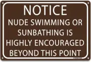 Nude Swimming Or Sunbathing 12" x 8" Funny Pool Sign Home Pool Beach House Decor