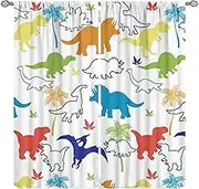 Dinosaur Kids Curtains, Cartoon Colorful Dino Blackout Window Treatments for Boys Girls Children Nursery Living Room Bedroom, Wildlife Safari Animal Patterned Print Drapes 2 Panel Sets,63x72 Inch