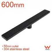 Matte Black 600mm Strip Shower Grate Linear Floor Drain 50mm Center Outlet Waste