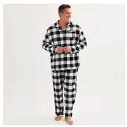 SleepytimePJs Christmas Men's Family Matching Black White Plaid Flannel Pajamas
