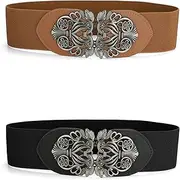 [Allegra K] Elastic Wide Waist Belts for Women Metal Buckle Stretchy Belts