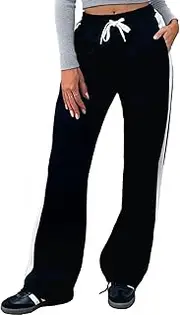 [Sweetmoon] Wide Leg Sweatpants Women Track Pants Women, Drawstring Straight Leg Lightweight Lounge Pants with Pockets
