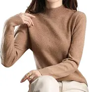 [Generic] Pullover Sweaters for Women,Fashion Women's Half Turtleneck Knitted Sweater | Soft Sweater Jumper Tops for Girls Camel