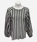 NWT Banana Republic Women XS White Gray Striped Long Sleeve Nautical Coastal Top