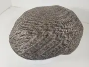 BORSALINO DORIA LIGHT BROWN HARRINGBONE WOOL FLAT CAP MADE IN ITALY