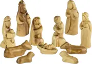 Holy Land Olive Wood Faceless Nativity Set from Israel, 12 Piece Unique Indoor W