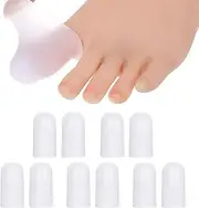 10 Pack Silicone Toe Cap and Protector for Big Toe, Big Toe Protectors for Women Men, Provides Relief from Missing or Ingrown Toenails, Corns, Blisters, Hammer Toes, Reduce Friction (Large, White)