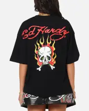 [ED HARDY] Ed Hardy Flaming Skull T-shirt Black - Size 2XL 2XL Black