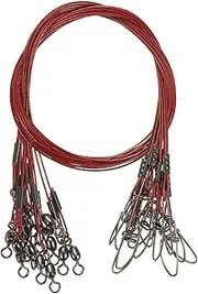uxcell Fishing Wire Leader Line 125LB 21 Inch, 15Pcs Steel Heavy Saltwater Fishing Leader Line High Strength with Rolling Swivel and Snap, Red