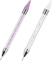 2 Pack Rhinestone Picking Dotting Pen Set, Beauties Factory Dual-Ended Diamond Dotting Wax Pencil Gems Crystals Picker Pen Nail Art DIY Decoration Tool (White + Violet)