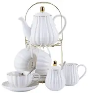 Jusalpha Porcelain Tea Set- 8 OZ White Coffee Cup/Teacup Saucer Spoons Teapot...