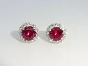 Solid Ruby Round Cut Gemstone Stud Earring 925 Sterling Silver Earrings Jewelry