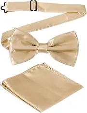 [uxcell] Bow Tie for Men, Adjustable Bow Ties with Pocket Square Solid Color Triple Fold Pre-tied Bow Ties Sets for Wedding, Parties, Dinner, and Business (Champagne Gold)