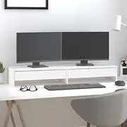 Monitor Stand White 100x27x15 cm Solid Wood Pine with Storage Drawers - Ergonomic Desktop Riser for Computer Screens and Multimedia Devices