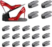YeSunny Shoe Slots Pack Of 20 Space-Saving Shoe Racks, Adjustable Shoes Storage Organiser with 4-Level Height, Non-slip Shoe Stacker Double Layer Shelf Holder Set, Plastic Black