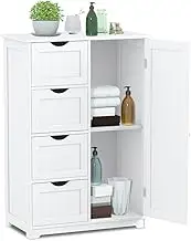 Giantex Bathroom Storage Cabinet with 4 Drawers & 1 Door, Freestanding Storage Organizer Stand w/Adjustable Inner Shelf, Wooden Floor Storage Cupboard for Entrance Living Room Hallway Bathroom, White